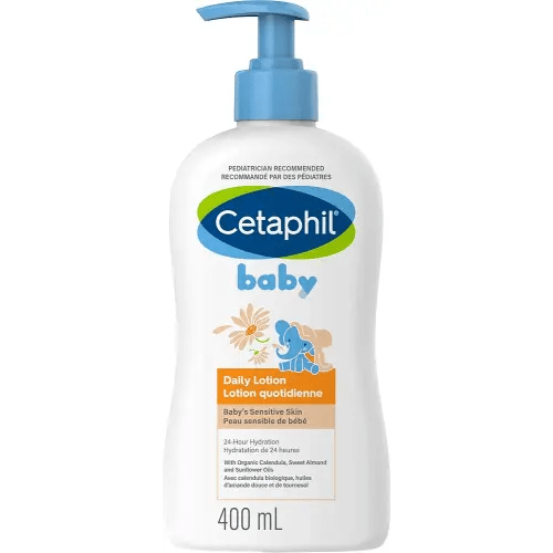 Cetaphil Baby Daily Lotion with Organic Calendula, Gentle Baby Lotion for Face & Body, 24 Hr Hydration for Dry and Irritated Skin, Paraben Free, Mineral Oil Free, Dermatologist Recommended, 400ml pump