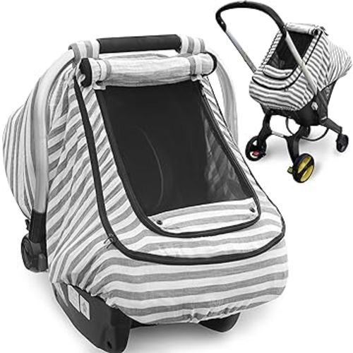 Baby Car Seat Cover, 100% Organic Muslin Carseat Cover for Babies,Infant Car Seat Cover Canopy for Boy Girls