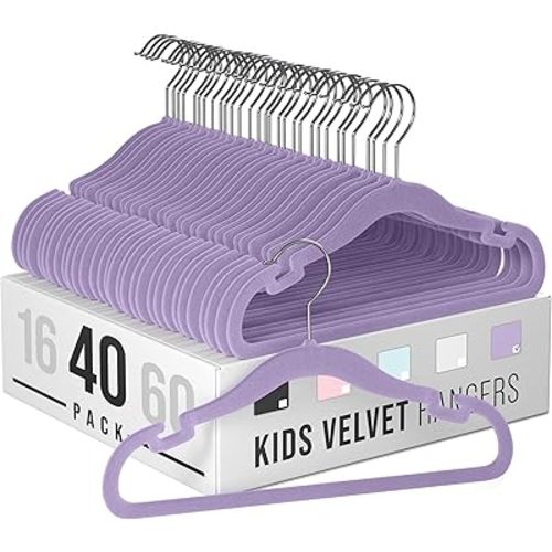 Velvet Baby Hangers for Clothes - Heavy Duty Non Slip Velvet Kids Hangers Or Toddler Hangers for Closet | Ultra Thin Design Kid Hangers for Space Saving - Ganchos De Ropa para Bebe (40 Pack Purple)