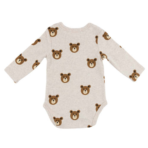 oh baby! Pocket Onesie - Teddy Bear Face Print - Malt