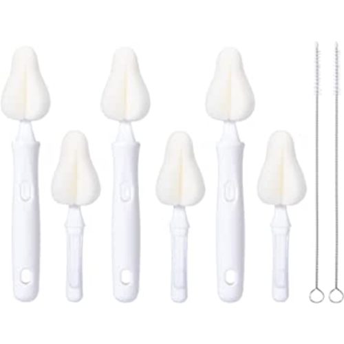 Carebabymore 8 Pcs Sponge Nipple Bottle Brushes, Baby Bottle Brush with 3 Pcs Nipple Cleaner, 3 Pcs Replacement Heads and 2 Pcs Straw Brushes, White