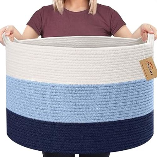 Large Kids Toy Basket, 22" X 14" Soft Cotton Rope Basket, Toy Storage Organizer Bins for Kids, Big Kids Room Nursery Organization, Dog Toy Stuffed Animal Basket, Baby Toy Boxes Extra Large