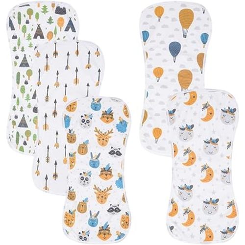 5 Pack Cotton Baby Burp Cloths Extra Absorbent Soft for Baby Boys and Girls (Animal-2)