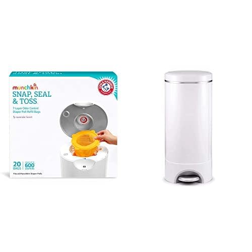 Munchkin Step Diaper Pail Powered by Arm & Hammer with Munchkin Arm & Hammer Diaper Pail Snap, Seal and Toss Refill Bags