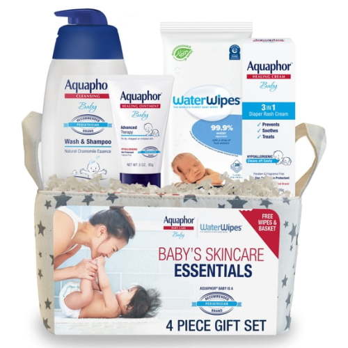 Aquaphor Baby Skincare Essentials Gift Set, Ointment, Diaper Rash Cream, Shampoo and Wipes, 4 Piece