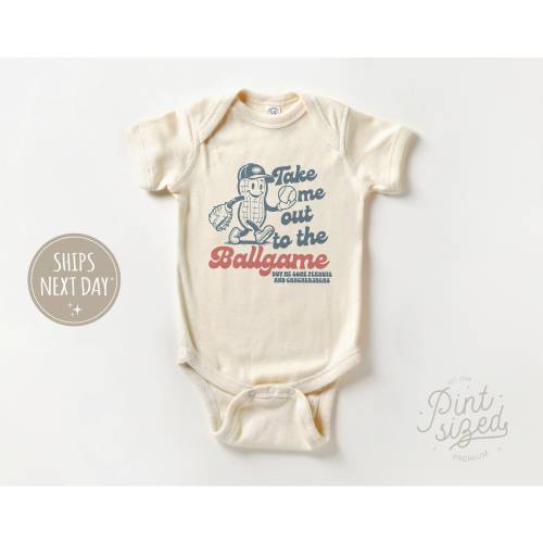 Take Me Out To The Ballgame Baby Onesie® - Retro Baseball Bodysuit - Natural Summer Onesie®