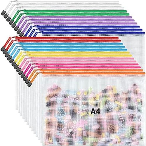 JARLINK A4 Letter Size 24 Pack 10 Colors Zipper Mesh Document Pouch, Mesh Bags for Board Games & Puzzles, Waterproof Document Zipper Pouches for Office School Supplies, Toys, Cosmetics Travel Storage