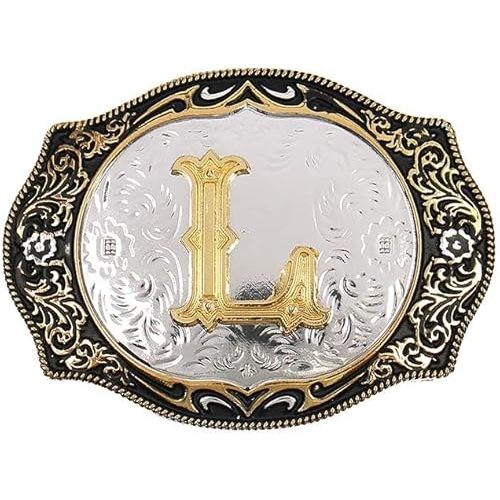 Western Belt Buckle Initial Letters ABCDMRJ to Z Cowboy Rodeo Small Gold Belt Buckles for Men Women