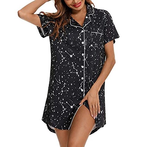 Anjue Pajama Nightgowns for Women Button Down Pajamas Tops Short/Long Sleeve Sleepwear Sleep Shirts Nightdress S-XXL