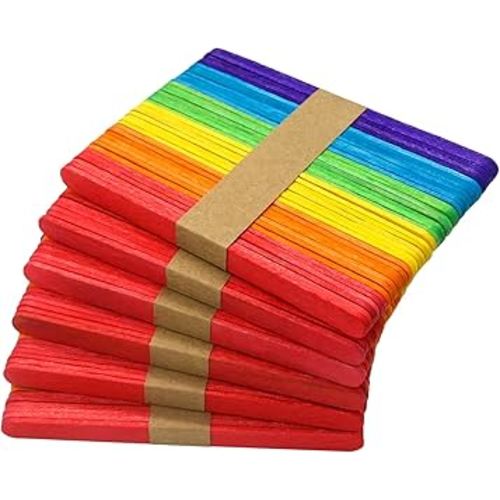 WISYOK 240 Pcs Colored Popsicle Sticks for Crafts, 4.5 Inch Colored Wooden Craft Sticks, Ice Cream Sticks, Rainbow Popsicle Sticks, Great for DIY Craft Creative Designs and Children Education