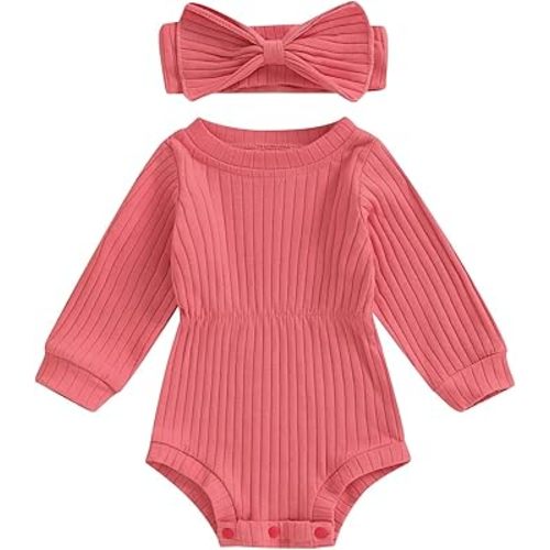 Newborn Baby Girl Clothes Solid Color Ribbed Romper Long Sleeve Onesie Jumpsuit Infant Girl Fall Winter Outfits