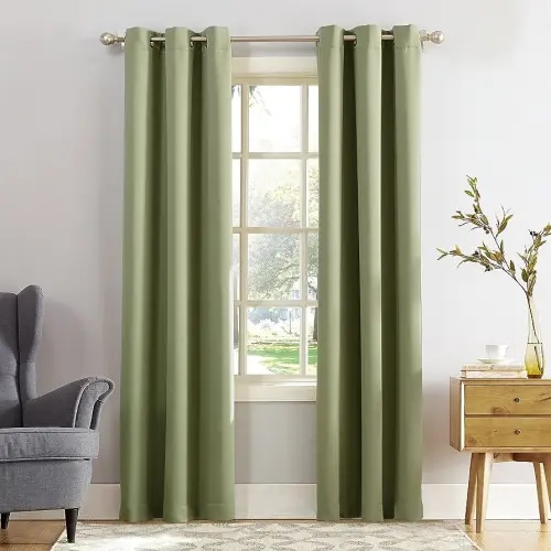Sun Zero Easton Energy Saving Blackout Grommet Curtain Panel, 40" x 63", Sage Green
