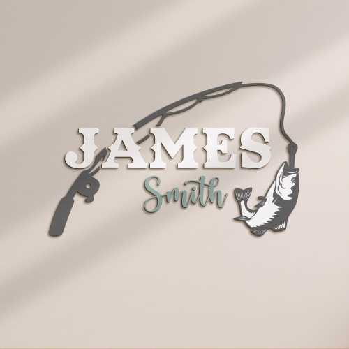 Personalized Bass Fishing Fish Pole Wooden Nursery Name Sign Custom Fisher Name Wall Decor Decoration Baby Shower Unique Boy Kid Room Gift