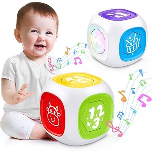 Toys for 1+ Year Old Boy Girl, Bilingual Learning Cube with Music & Light, Early Learning Musical Baby Toys 12-18 Month, Educational Toy for Toddler Age 1-2, Christmas Birthday Gifts for Kids Aged 1+