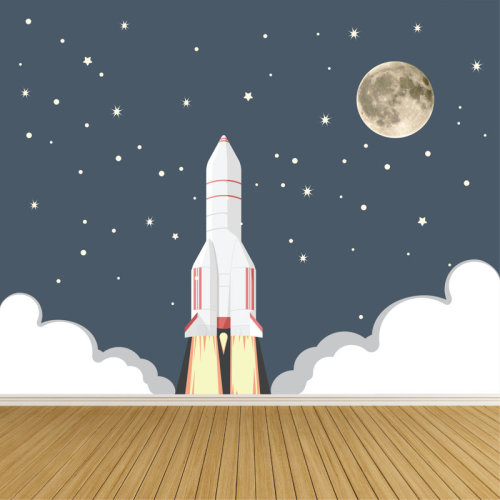 Mason & Marbles Space with Rocket Wall Decal | Wayfair