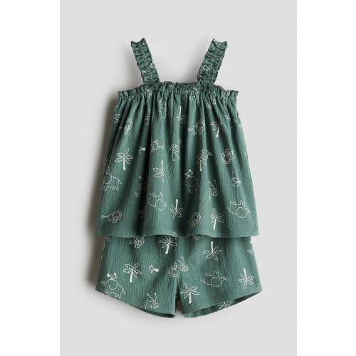 2-Piece Crinkled Jersey Set - Green/elephants - Kids | H&M US