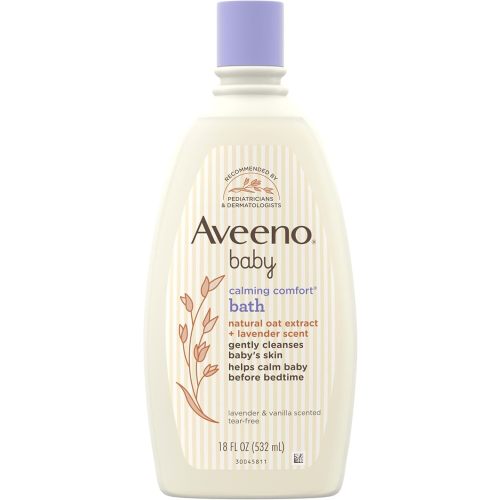 Aveeno Baby Nighttime Calming Comfort Bath, Baby Body Wash for Skin & Hair with Natural Oat Extract, Soothing Lavender & Vanilla Scent, Tear-Free Formula, No Added Parabens & Phthalates, 18 Fl Oz