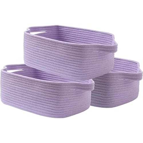KALLAX Small Woven Basket, 14 x 10 x 5.6 Inches, Small Storage Baskets for Organizing, Gift Baskets Empty, Cute Rope Shelf Closet Storage Bins for Shelves, Dog Toy Basket, Purple