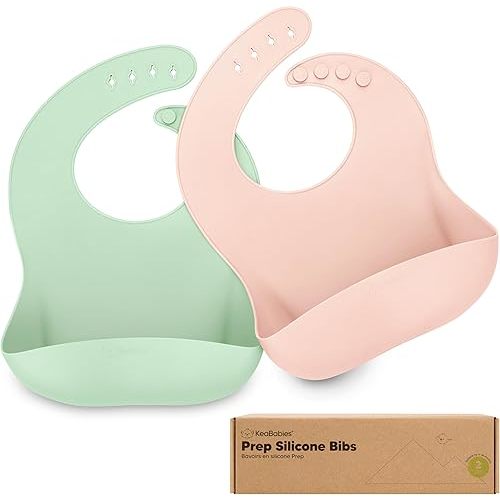 KeaBabies 2-Pack Silicone Bibs for Babies & Toddlers - Waterproof Feeding Bibs, Food-Grade Pure Silicone (Mellow)