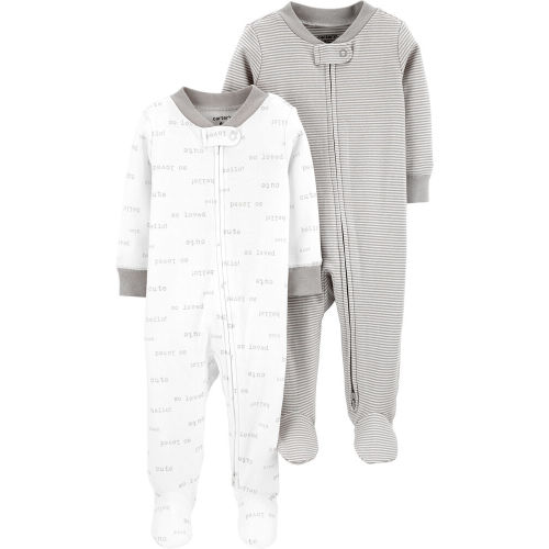 2-Pack Zip-Up Cotton Sleep & Plays - White/Grey - 6M