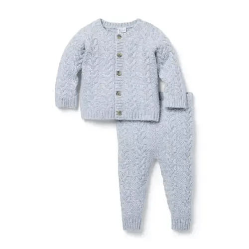 Newborn Faded Blue Heather Baby Cable Knit Cardigan Matching Set by Janie and Jack