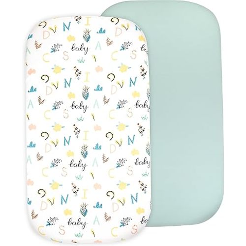 2-Pack Organic Fitted Bassinet Sheets, Compatible with Halo, Snoo, Graco, Dream On Me, Delta, and Other Standard Size Bassinets - Fits Oval, Hourglass, & Rectangle Shapes (Size 32 x 16 x 4 Inches)