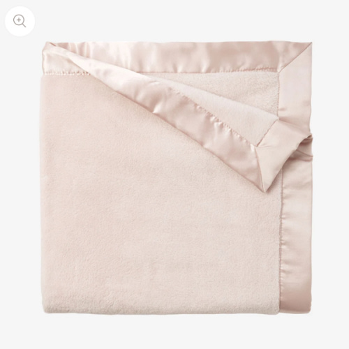Pale Pink Satin Trim Flannel Fleece Baby Stroller Blanket