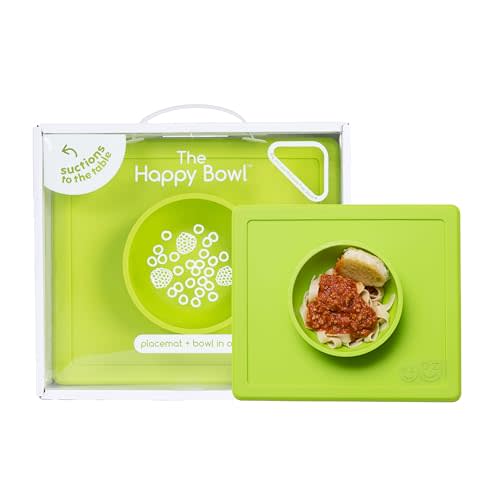 ezpz Happy Bowl - 24 Months + (Lime) - 100% Silicone Suction Bowl with Built-in Placemat – Dishwasher Safe