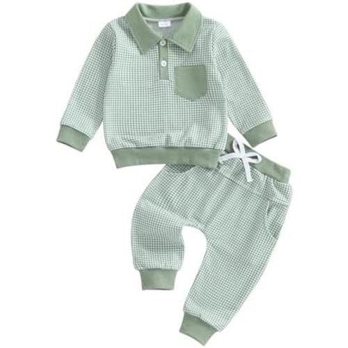 FOCUSNORM Toddler Baby Boy Clothes Plaid Long Sleeve Sweatshirt Pullover Tops + Joggers Pants Infant Boy Fall Winter Outfits