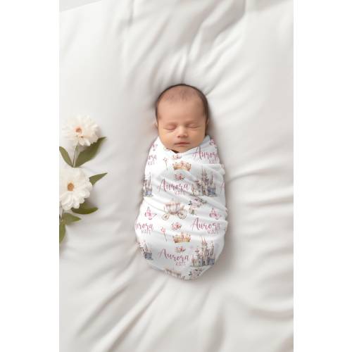 Princess Swaddle Set, Personalized Princess Castle Baby Blanket, Princess Swaddle Blanket, New Baby Gift, Princess Nursery, G73