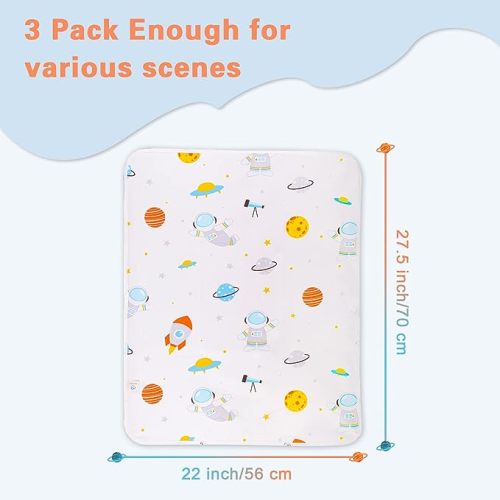 Baby Portable Changing Pad Waterproof Diaper Changing Mat Travel 3 Pack Washable Mattress Pad Reusable Under Pads Changing Pad Liners 22" x 27.5" - Middle