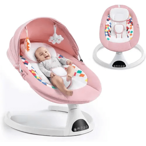 Baby Swing for Infants,Electric Bouncer for Babies,Portable Swing for Baby Boy Girl,Indoor Baby Rocker with 5 Sway Speeds,Music and Bluetooth,Light Pink