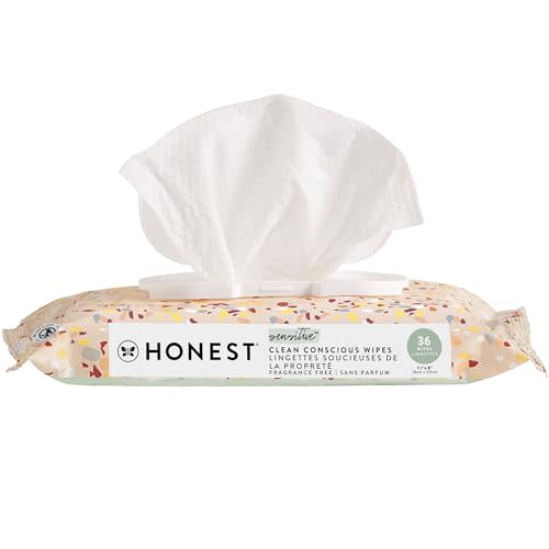 The Honest Company Clean Conscious Unscented Wipes | Over 99% Water, Compostable, Plant-Based, Baby Wipes | Hypoallergenic for Sensitive Skin, EWG Verified | Terrazzo, 36 Count