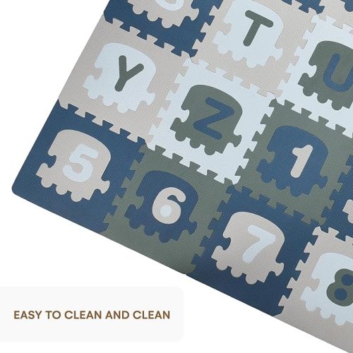Childlike Behavior Foam Playmat Numbers & Alphabet - Soft Foam ABC Mat for Floor Babies - Educational Baby or Toddler Floor Learning Activity Mats for Crawling - Non-Toxic, Non-Slip - 72x72 Inch - Dark Blue / Grey / Turquoise
