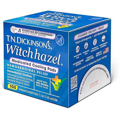 T.N. Dickinson's Hemorrhoidal Pads, Witch Hazel with Aloe, Clear, 100 Count