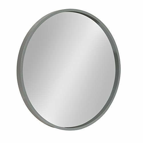 Kate and Laurel Travis Round Wood Wall Vanity Mirror, 22 Inch Diameter, Gray, Modern Circle Mirror for Use as Bathroom Mirror for Over Sink or Accent Entryway Mirror