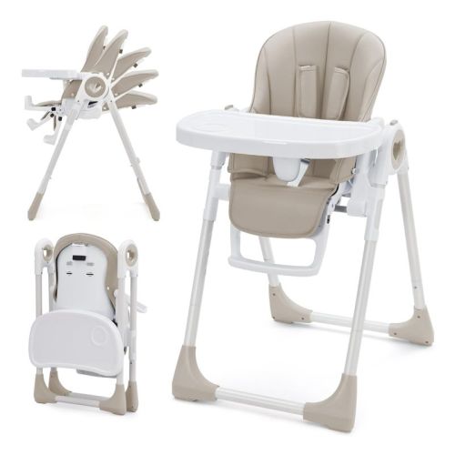 Foldable Baby High Chair with Adjustable Height, 5 Recline Positions & Removable Double Tray - Easy Clean, Space-Saving Infant Highchair for Toddlers