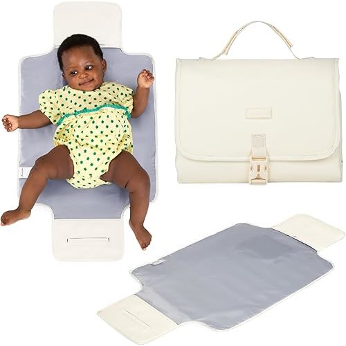 BabbleRoo Baby Changing Pad - Comfortable Portable Changing Pad, Compact, Fits in Any Diaper Bag - Lightweight and Soft with Cute Designs, Convenient Pockets, Extra Head Support – Eggshell