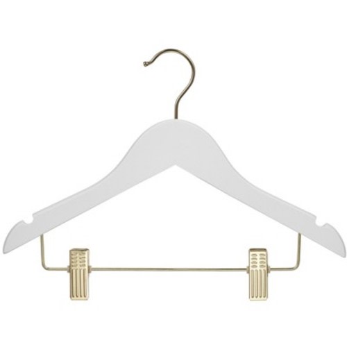 DEILSY Kids White Wooden Hangers with Gold Hooks & Clips – 20 Pack
