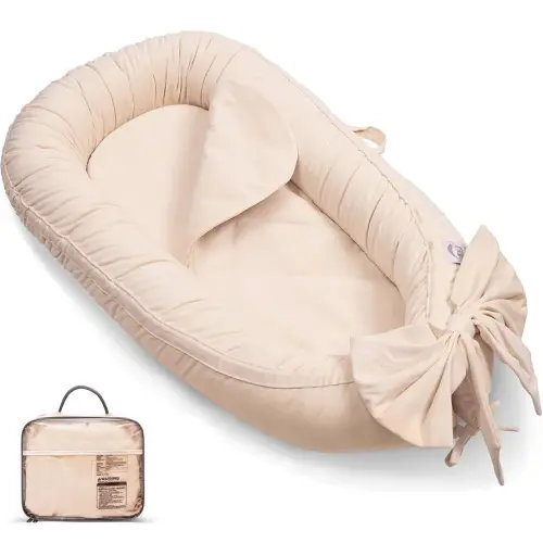 EAQ Baby Lounger, Snuggle Me Lounger, Portable Baby Nest Breathable & Soft, Organic Cotton Baby Lounger Pillow, Safe Baby Bassinet for Co-Sleeping, Nursery, Travel, Playtime