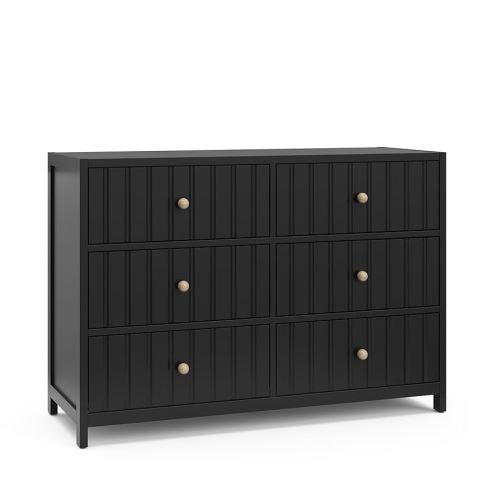 Graco Teddi 6 Drawer Double Dresser (Black) – GREENGUARD Gold Certified, Interlocking Drawer System, Pre-Installed Drawer Tracks, Includes Two Sets of Knobs for Personalization
