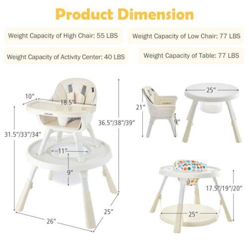 Hivvago 6-in-1 Baby High Chair Infant Activity Center with Height Adjustment