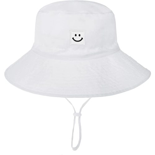 Durio UPF 50+ Beach Baby Sun Hat Sun Protection Cute Wide Brim Summer Baby Boy Bucket Hats Toddler Sun Hats for Girl - M White Smile