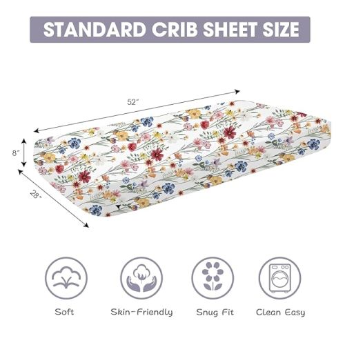 bimocosy Fitted Crib Sheets Girl Boy 4 Pack, Size 28"x 52" for Standard Crib and Toddler Mattresses, Super Soft Breathable Microfiber Baby Crib Mattress Sheet, Butterfly/Floral/Pink/Purple - Butterfly Flower