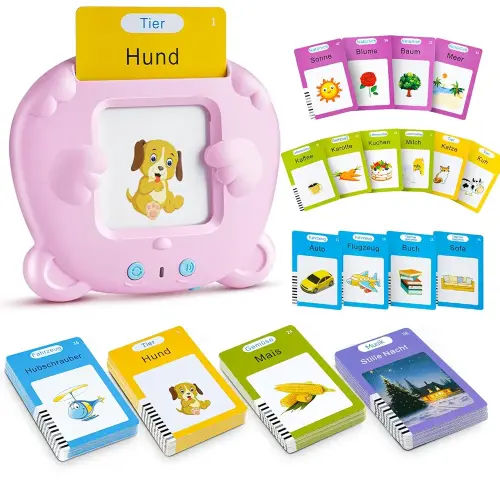 AHJ Talking Flashcards German, 112 Sheets 224 Words, Flash Cards, Interactive Language Games German for Children from 2-6 Years, Interactive Flashcards for Children, Pink: Amazon.de: Toys