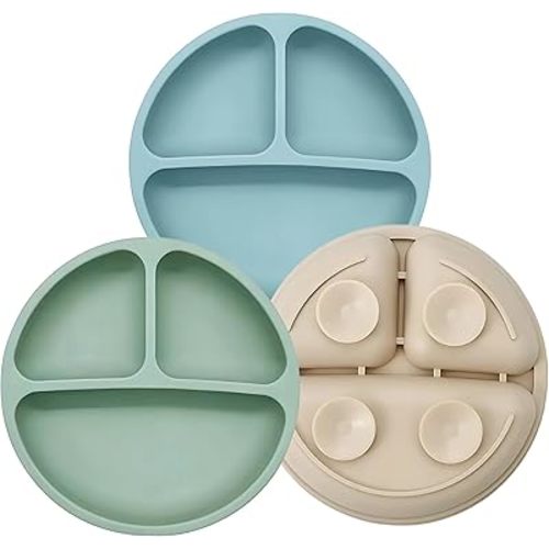 Baby Bliss 3 Pack Baby Plates with Suction, Canadian Mom Owned Brand, Toddler Plates, 100% Silicone Suction Plate Baby Led Weaning, Baby Feeding Set, BPA Free