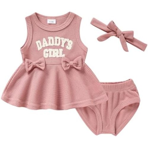 Viworld Baby Girl Clothes 0-18M Knitted Tops Sleeveless Set Letter Printed Daddy's Girl Baby Clothes Baby Girl Outfits