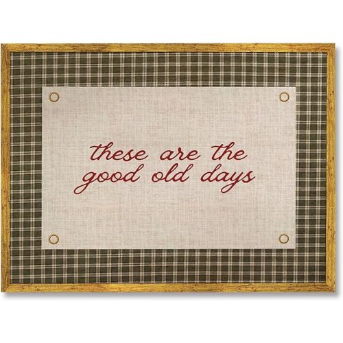 EQUEEN Golden Frame These Are The Good Old Days Poster Inspirational Family Wall Art Horizontal Happy Positive Quote Motivational Gingham Wall Decor Canvas Print Aesthetics for Bedroom 16x24inch