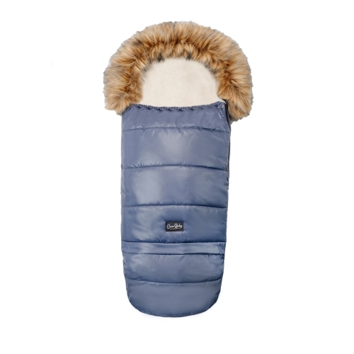 Pastel Navy Organic Premium Beige Wool Adjustable Footmuff | Cover Baby LLC