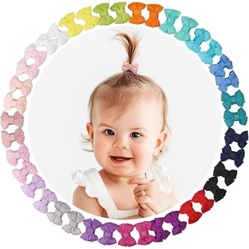 CÉLLOT 40pcs Baby Bows for Girls Mini Bow Snap Clip Baby Hair Clip Grosgrain Ribbon 1.3" Tiny Hair Bows Clips for Baby Girls Toddlers Infant Fine Thin Hair in Pairs